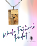 wood jewelry, Wooden Necklace Little Valley Wood Shop, Wooden earrings, nature jewelry, sustainable jewelry, necklace from reclaimed wood, recycled jewelry, wood design, small business, handmade jewelry, handmade necklace, wood working, wooden pendants, unique gifts, ecofriendly gifts, sustainable gifts, patchwork necklace, wood patchwork necklace pendant, wood patchwork design