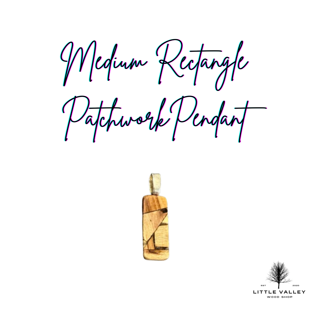 Patchwork Wooden Pendants from Little Valley Wood Shop, Wooden necklaces, nature jewelry, sustainable jewelry, necklaces from reclaimed wood, recycled jewelry, patchwork wood design, small business, handmade jewelry, handmade necklace, wood working