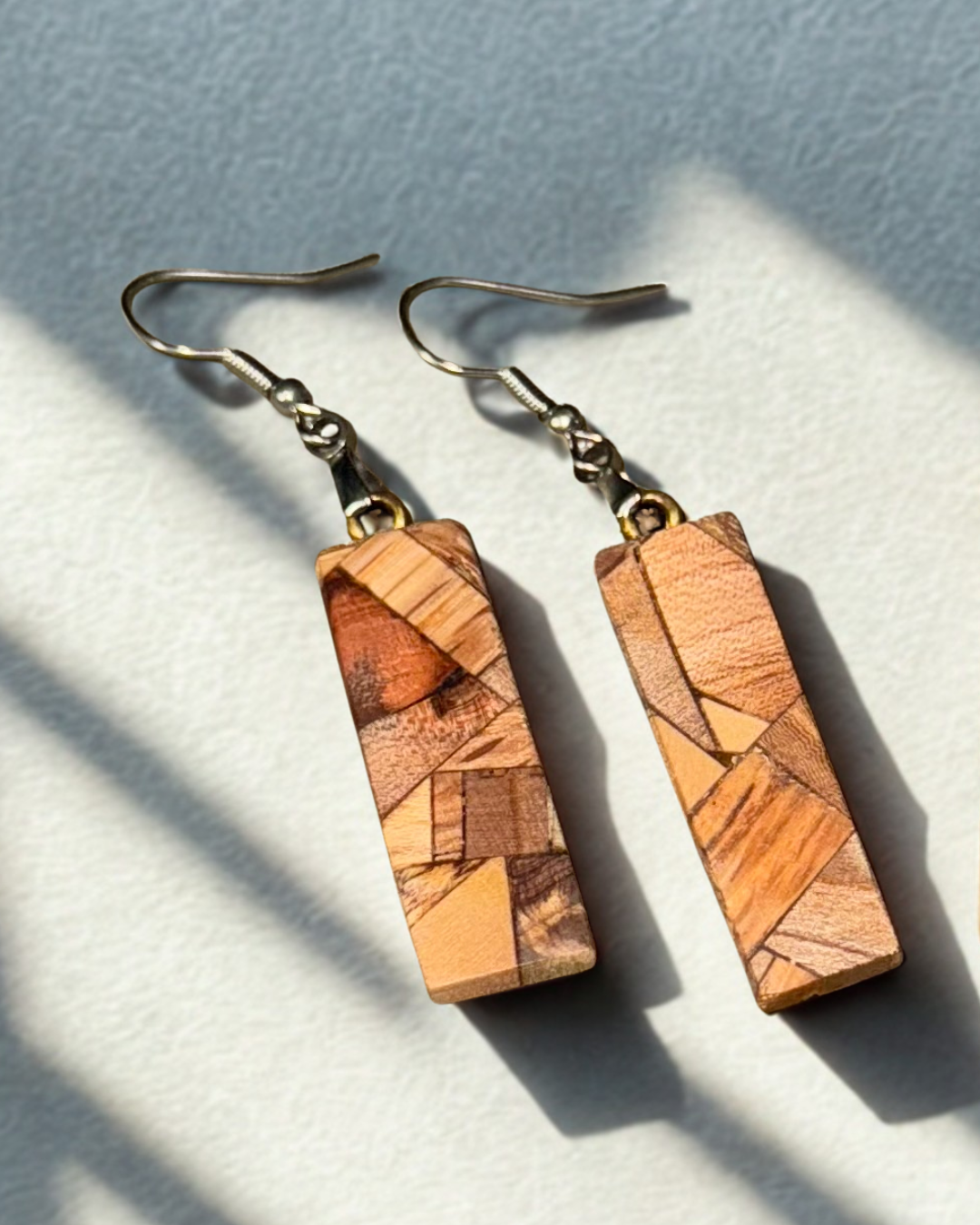 wood jewelry, Wooden Earrings Little Valley Wood Shop, Wooden earrings, nature jewelry, sustainable jewelry, earrings from reclaimed wood, recycled jewelry, patchwork wood design, small business, handmade jewelry, handmade earrings, wood working, wooden patchwork pendants, unique gifts, ecofriendly gifts, sustainable gifts